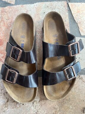 Birkenstock Arizona Two-Strap Sandals - Brown with Copper Buckles